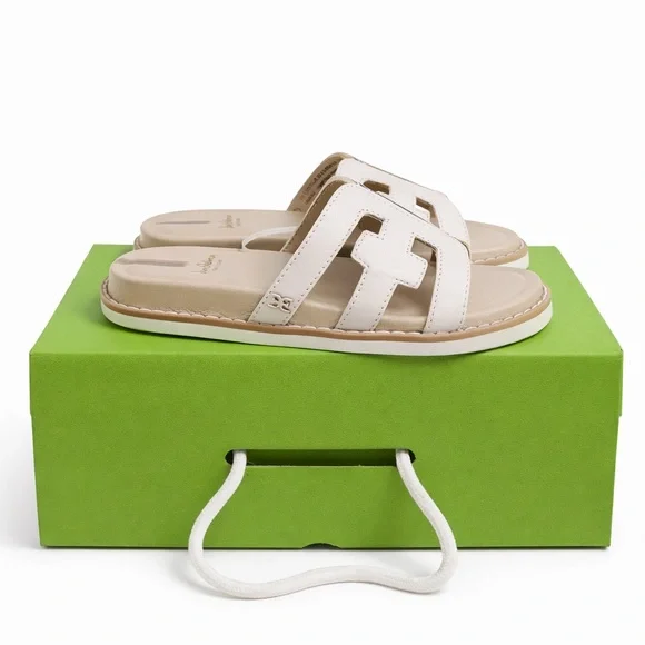 Edelman Valeri Mini Ivory Leather Slide Sandals Girls 12M NIB - Picture 2 of 4